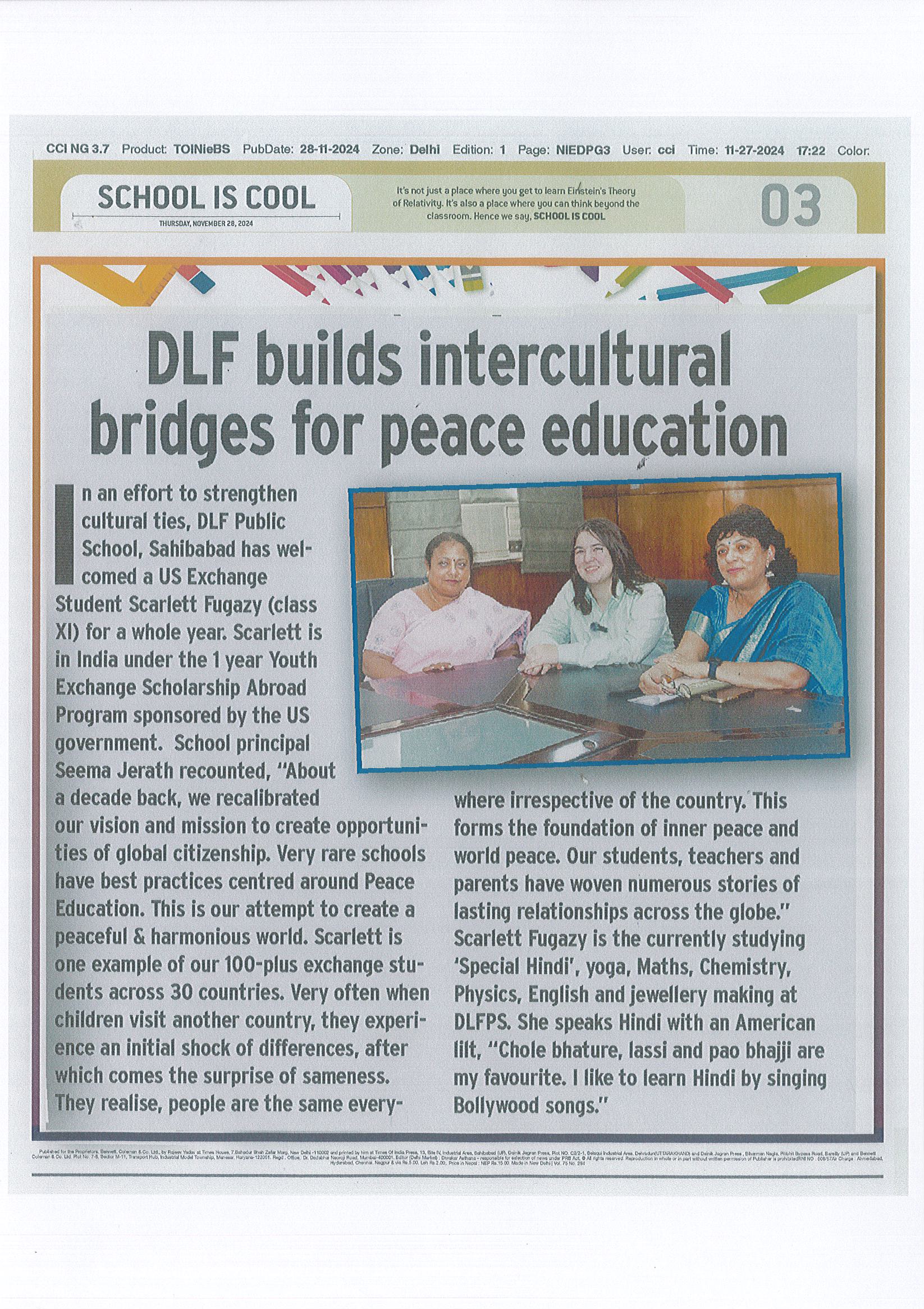 DLF Public School builds intercultural bridges for peace education